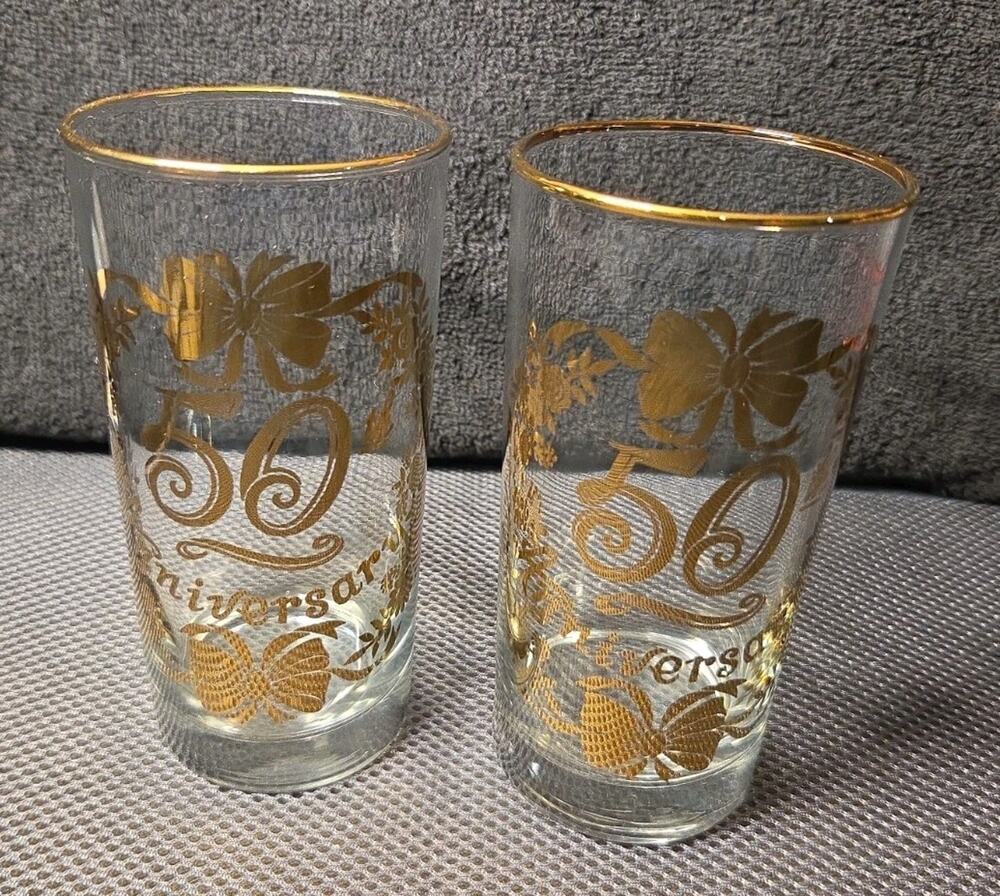 Set Of 2 Lotus Glass ware 50th Anniversary Vntg 1970's